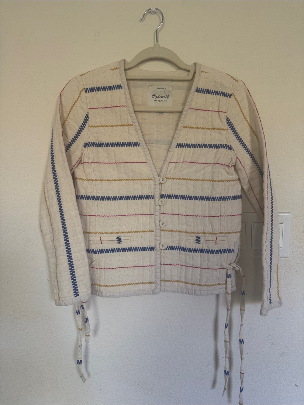 Madewell Cream Button-Front Striped Knit Jacket